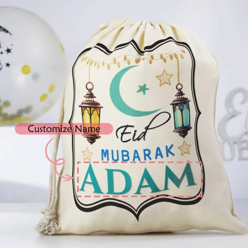 Personalised Eid Mubarak Drawstring Gift Sack | Ramadan Kids Bag