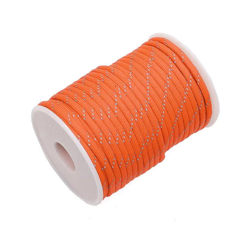 Outdoor Multi-functional 7-core Umbrella Rope Highly Reflective Rope Bracelet Woven Rope Tent Canopy Pull Rope Peaceful Pleasures Health and Wellness orange 30m