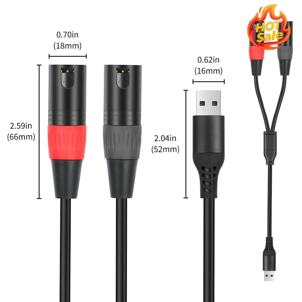USB A to Dual XLR Male Stereo Audio Cable | 32-Bit DAC