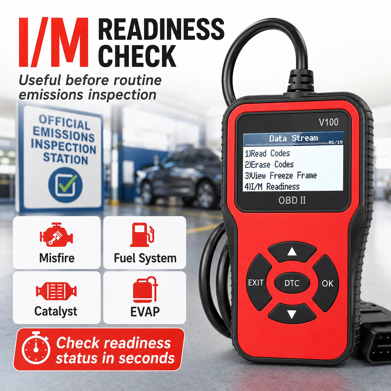V100 Automotive Code Reader OBDII Scanner Engine Diagnostic Tool with Battery Voltage Test Function Peaceful Pleasures Health and Wellness