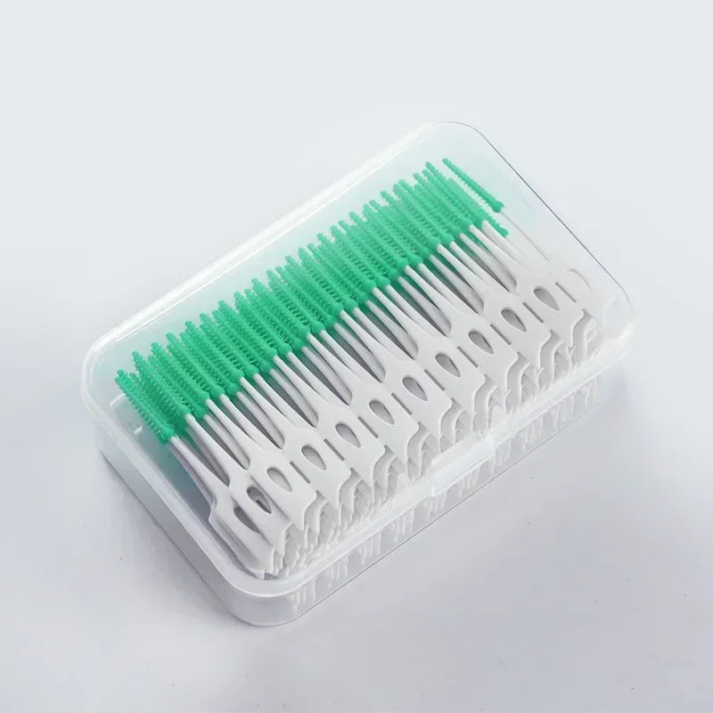 Interdental Silicone Brushes 40 Units Dental Toothpicks Brush Between Teeth Silicone Toothpicks with Thread Oral Cleaning Tools Peaceful Pleasures Health and Wellness green