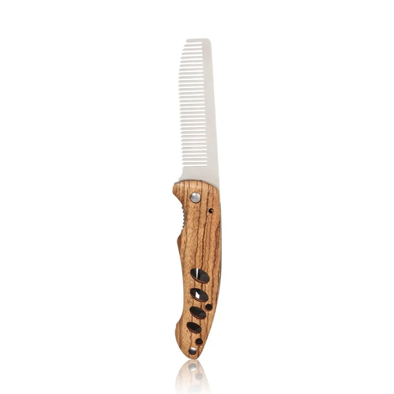 Solid Wood & Metal Folding Beard Comb for Men, Portable Pompadour Styling Grooming Kit, Barber-Grade Travel Hair Mustache Comb Peaceful Pleasures Health and Wellness