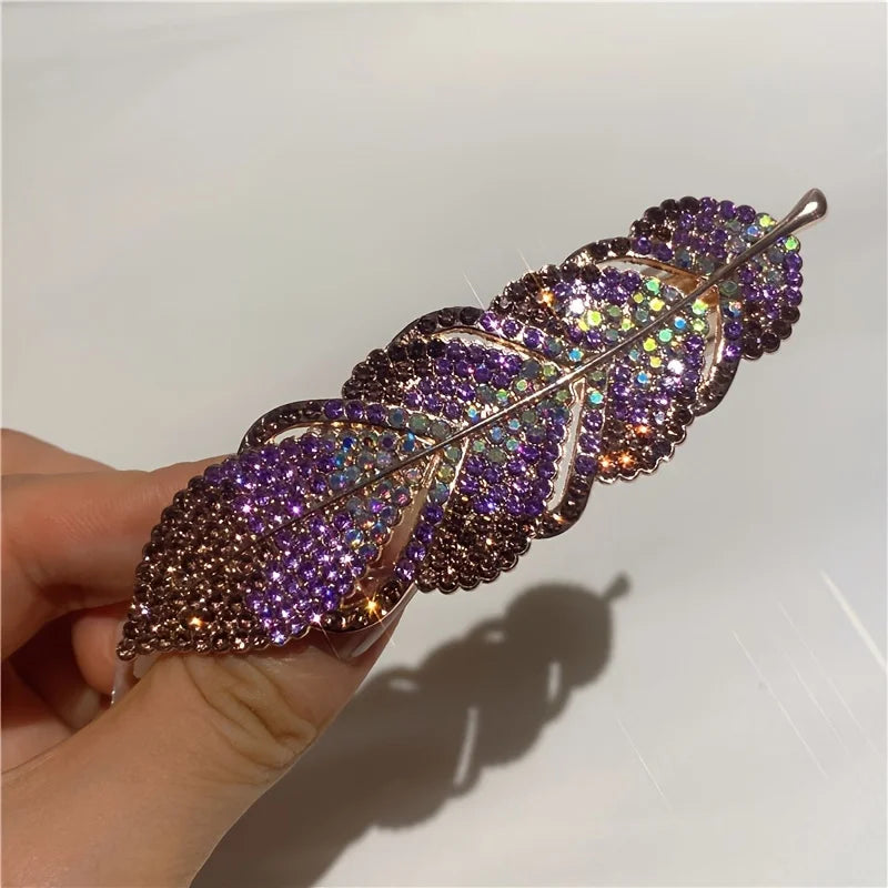 Large Shiny Rhinestone Hair Clip – Elegant Vintage Leaf Design Hair Clip Peaceful Pleasures Health and Wellness purple