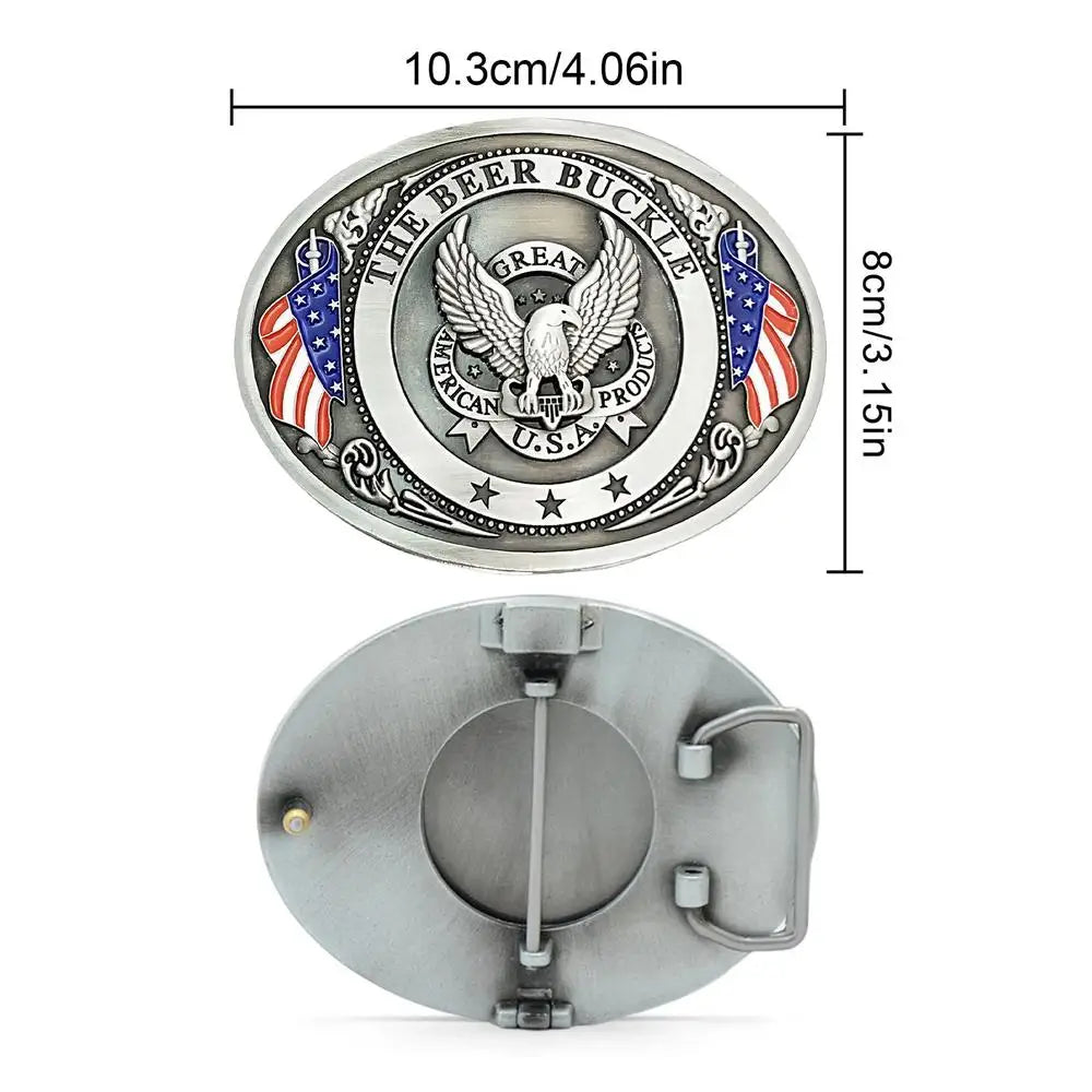 Belt Buckle Beer Holder for Men Vintage Eagle Bull Head American Flag, Metal Cup Holder for Beer Soda Can Water Bottle Party Peaceful Pleasures Health and Wellness 01