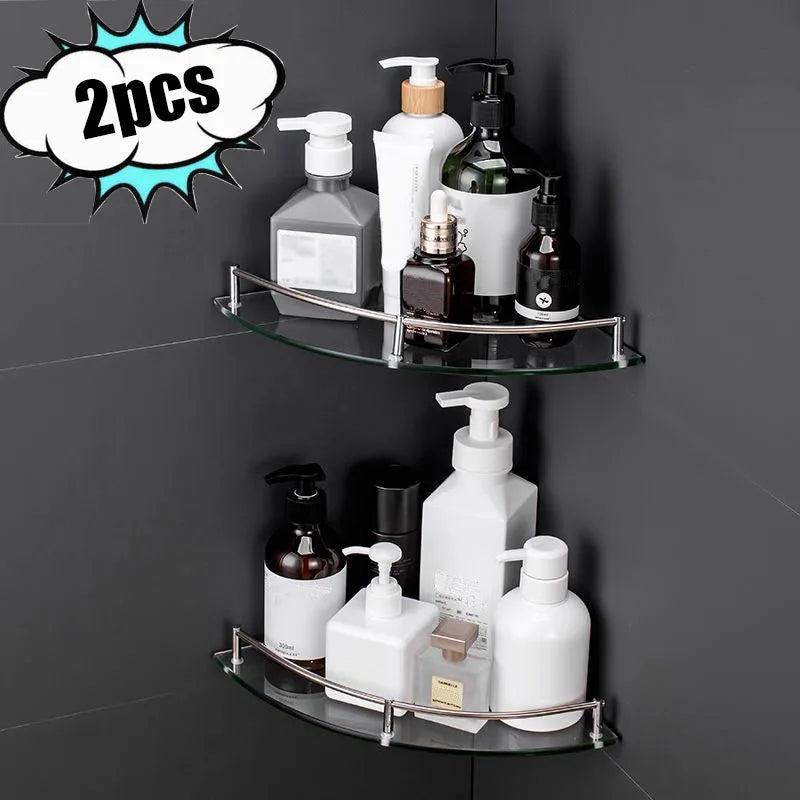 Glass Corner Shower Shelf – Tempered Glass & Stainless Steel
