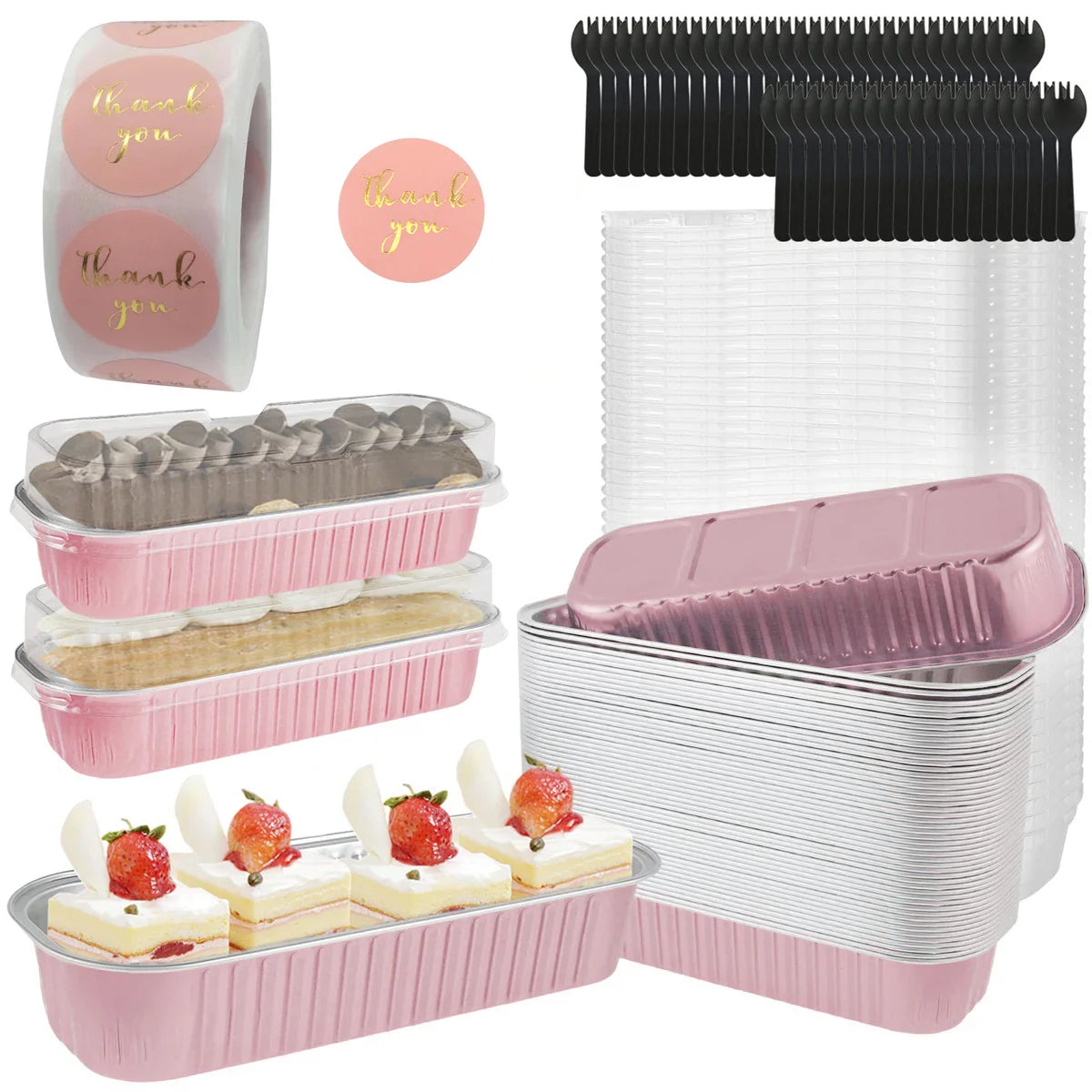 50-Set Mini Aluminum Foil Loaf Pans with Lids & Spoons 6.8oz