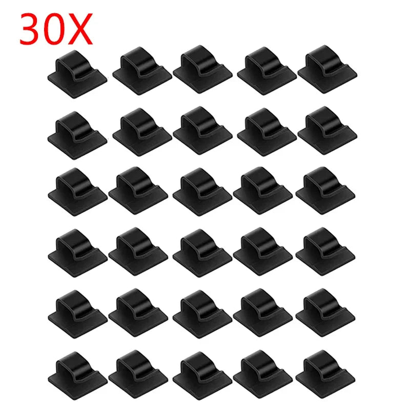 Self-Adhesive Cable Organizer Clips | Wire Management 1/10/30pk Cable Management Clips Peaceful Pleasures Health and Wellness Black-30PCS
