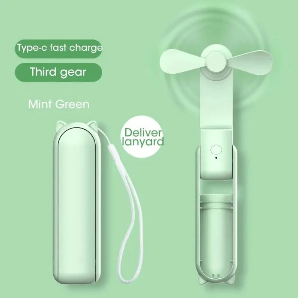 3-in-1 Foldable Mini Handheld Fan – USB Rechargeable Power Bank