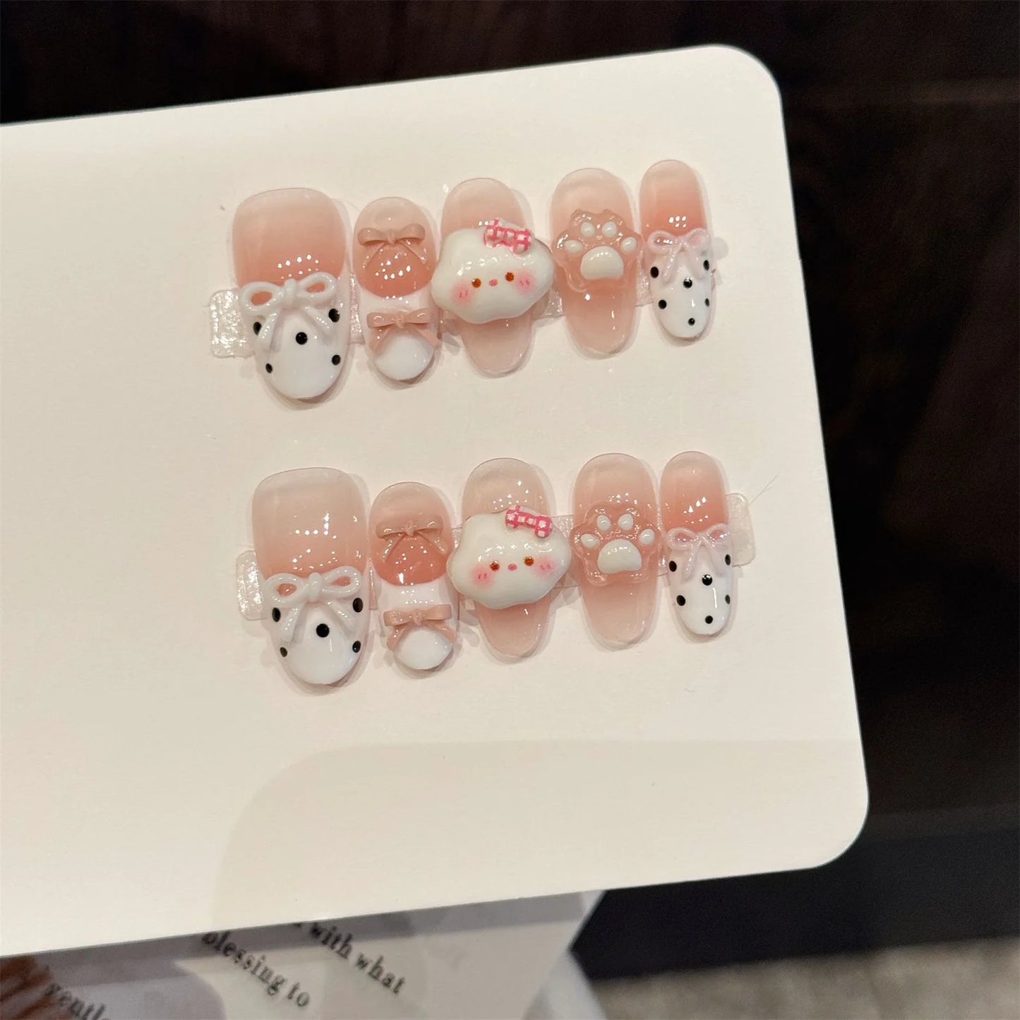 10pcs Sweet Stars Bow Handmade Fake Nails Press on Nails Gentle Cat's Eye Fake Nails French Tips Detachable Wedding False Nails Peaceful Pleasures Health and Wellness L