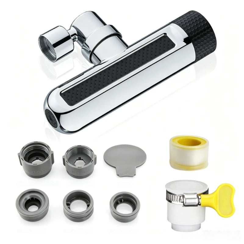 720° Rotating Kitchen Faucet 6 Modes Waterfall Spout Splash-Proof Universal Aerator Multi-Function Faucet Nozzle Extender Peaceful Pleasures Health and Wellness Silver