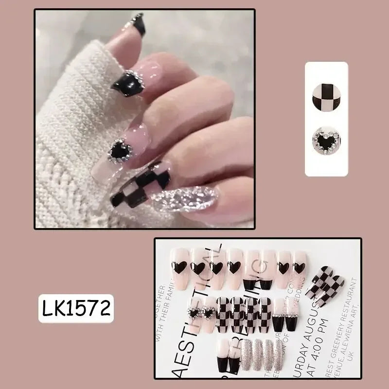Pink Fake Nails Press on Nail Designs Art Long Tips False Forms with Glue Stick Stickers Reusable Set Acrylic Artificial Peaceful Pleasures Health and Wellness 5