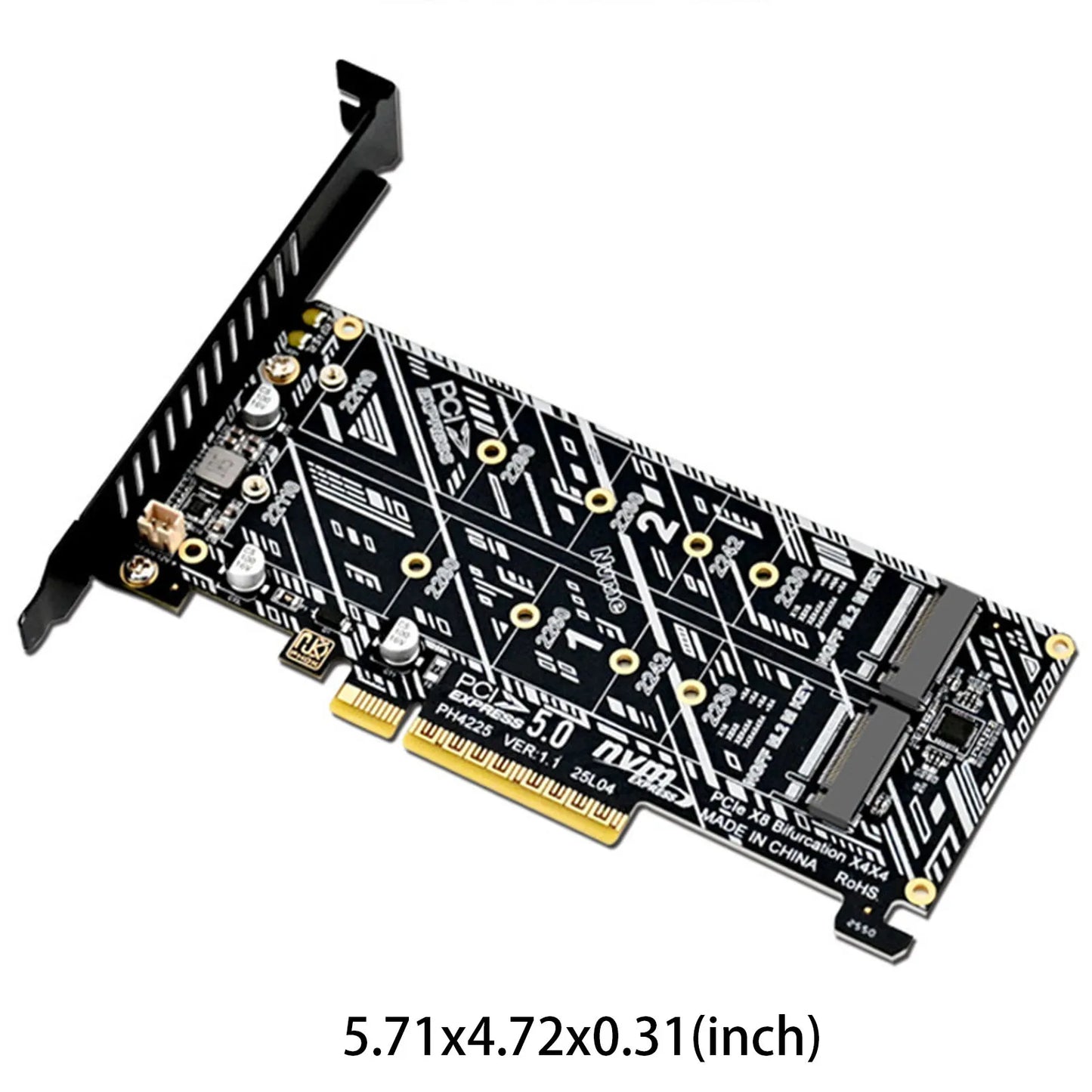 PH4225 PCIe 5.0 X8 to Dual M.2 NVMe SSD Adapter Card Support X4X4 Bifurcation Raid Expansion Board for Enterprise SSD Slot Peaceful Pleasures Health and Wellness