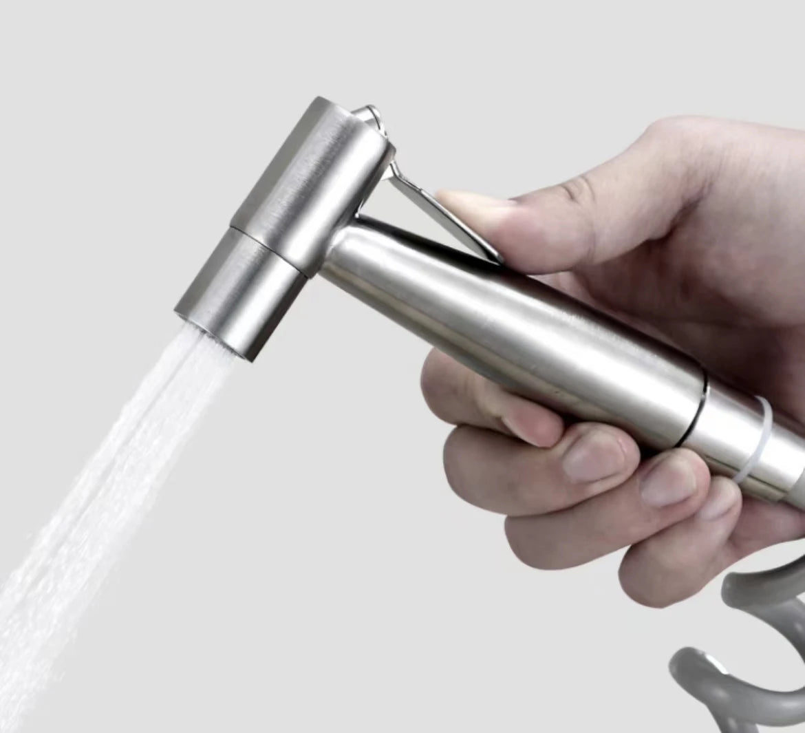 Dual Handle Stainless Steel Wall Mount Faucet & Triangle Valve