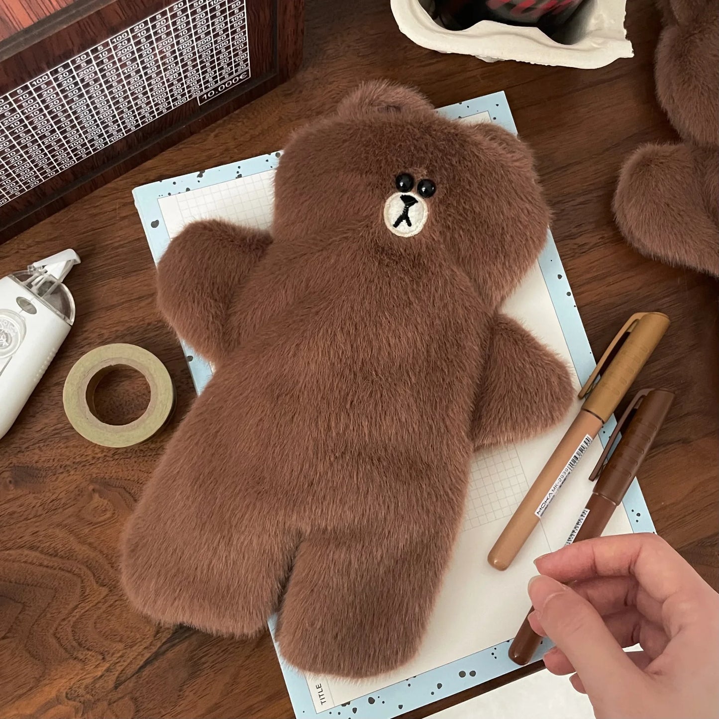 High Appearance Brown Bear Pencil Case Item for Elementary Junior High School Students Stationery Bag Storage Bags Pencil Case Peaceful Pleasures Health and Wellness