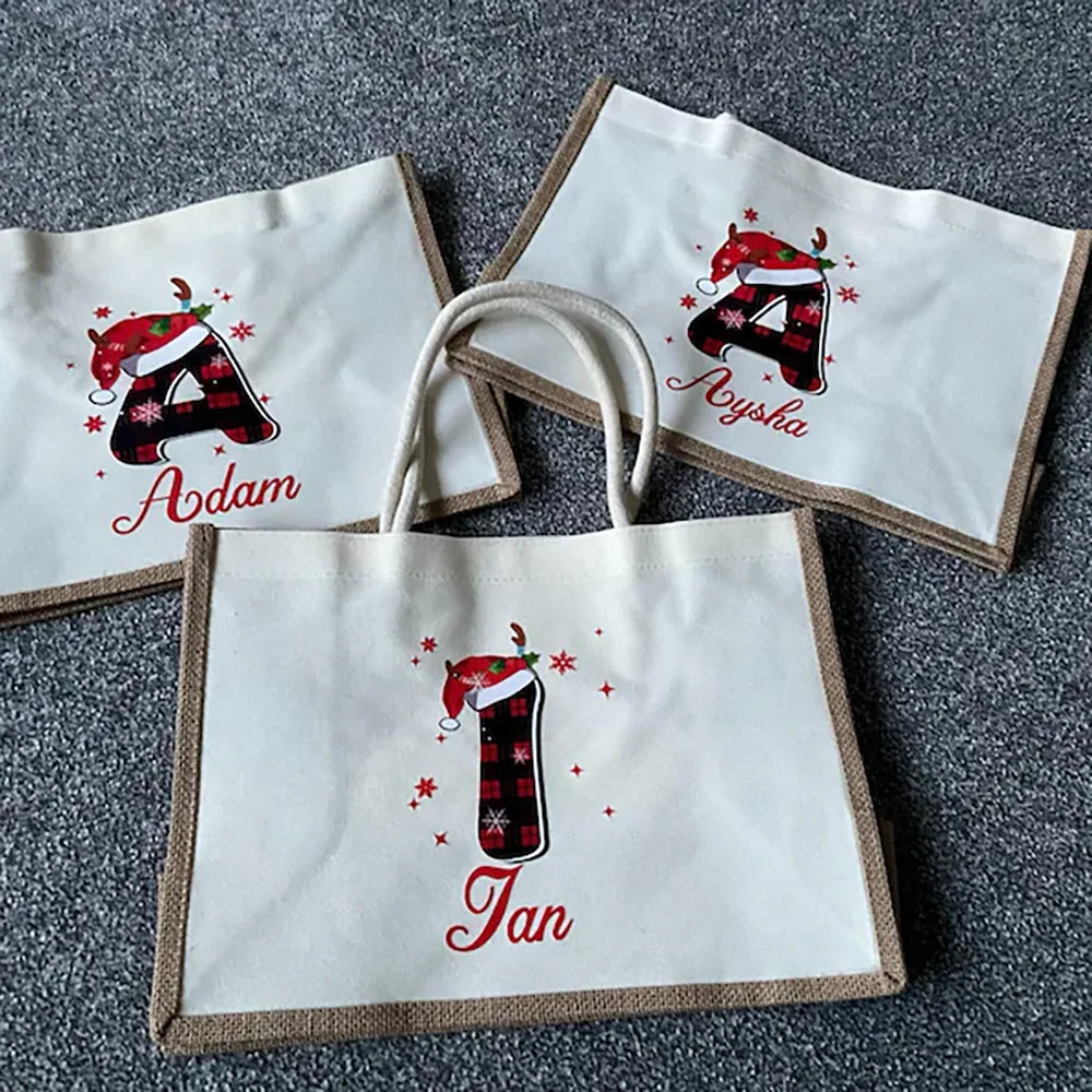Personalised Christmas Initial Tote Bag & Santa Sack Gift Bag