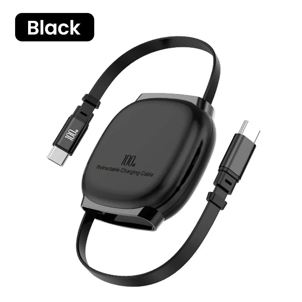 100W Retractable USB-C to USB-C Fast Charging Cable – 1M