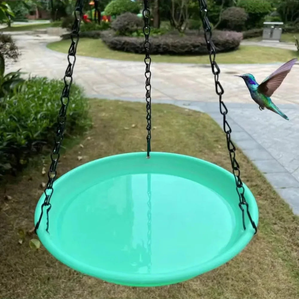 Hanging Round Bird Feeder Bath Tray with Chain | Garden Decor