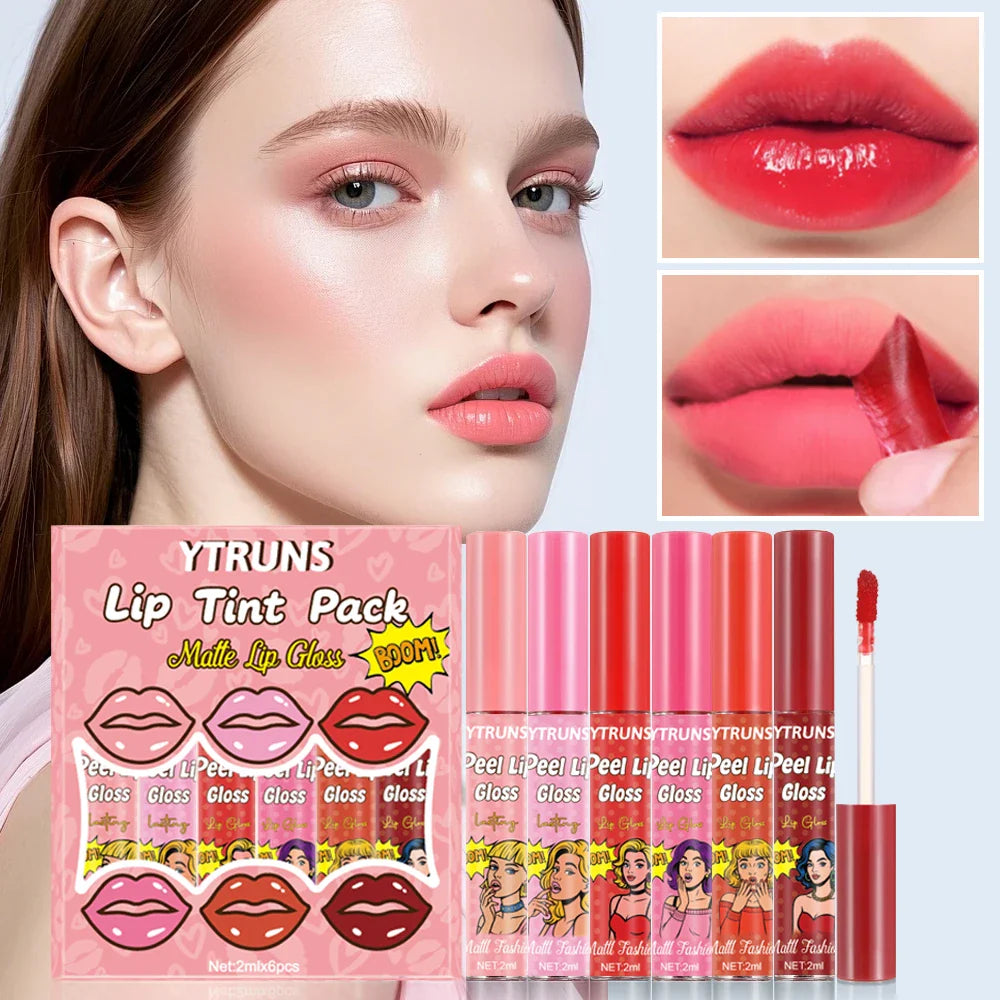 YTRUNS 6-Color Waterproof Peel-Off Liquid Lip Gloss Set