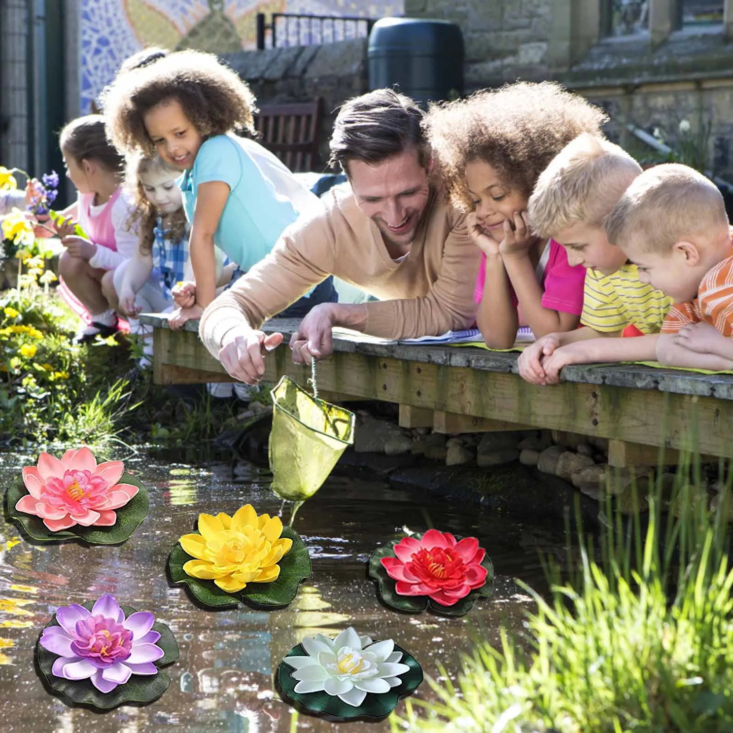 7pcs Simulation Lotus Artificial Water Lily Floating Flower Pond Rose Water Lily Indoor Outdoor Garden Decorations Peaceful Pleasures Health and Wellness