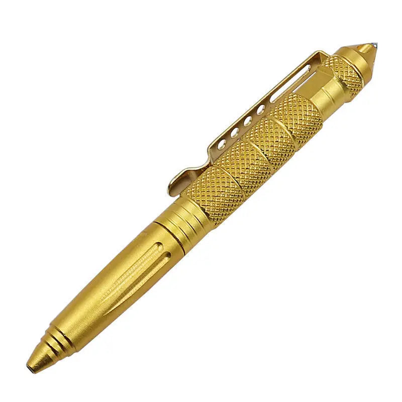 Multifunctional Metal Tactical Pen - Non-slip Emergency Glass-breaking Cone - Outdoor Self-rescue and Self-defense Pen Peaceful Pleasures Health and Wellness Gold