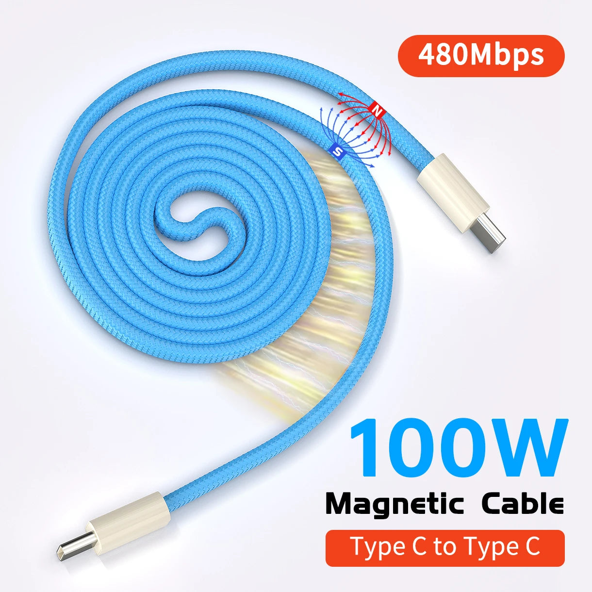 100W USB-C Magnetic Fast Charging Cable | 480Mbps Data