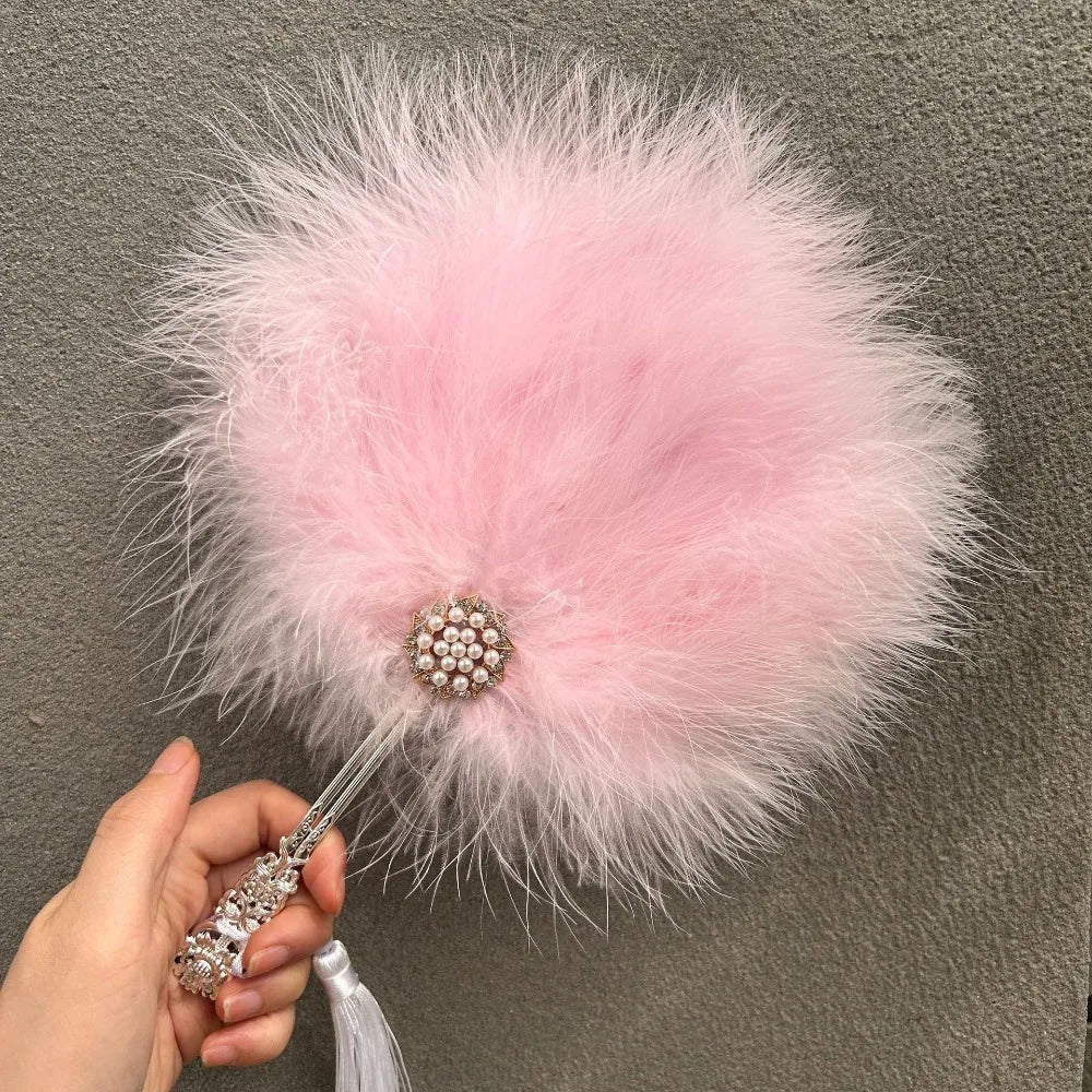 Fluffy Feather Fan with Tassels – Foldable Dance & Photo Prop