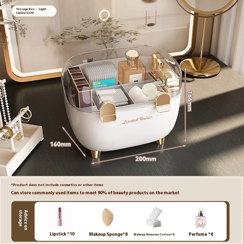 Aesthetic Lipstick Organizer - Dustproof Desktop Storage Box with Lid for Lip Gloss & Makeup, Trendy Vanity Display Case Peaceful Pleasures Health and Wellness Perfume White Gold