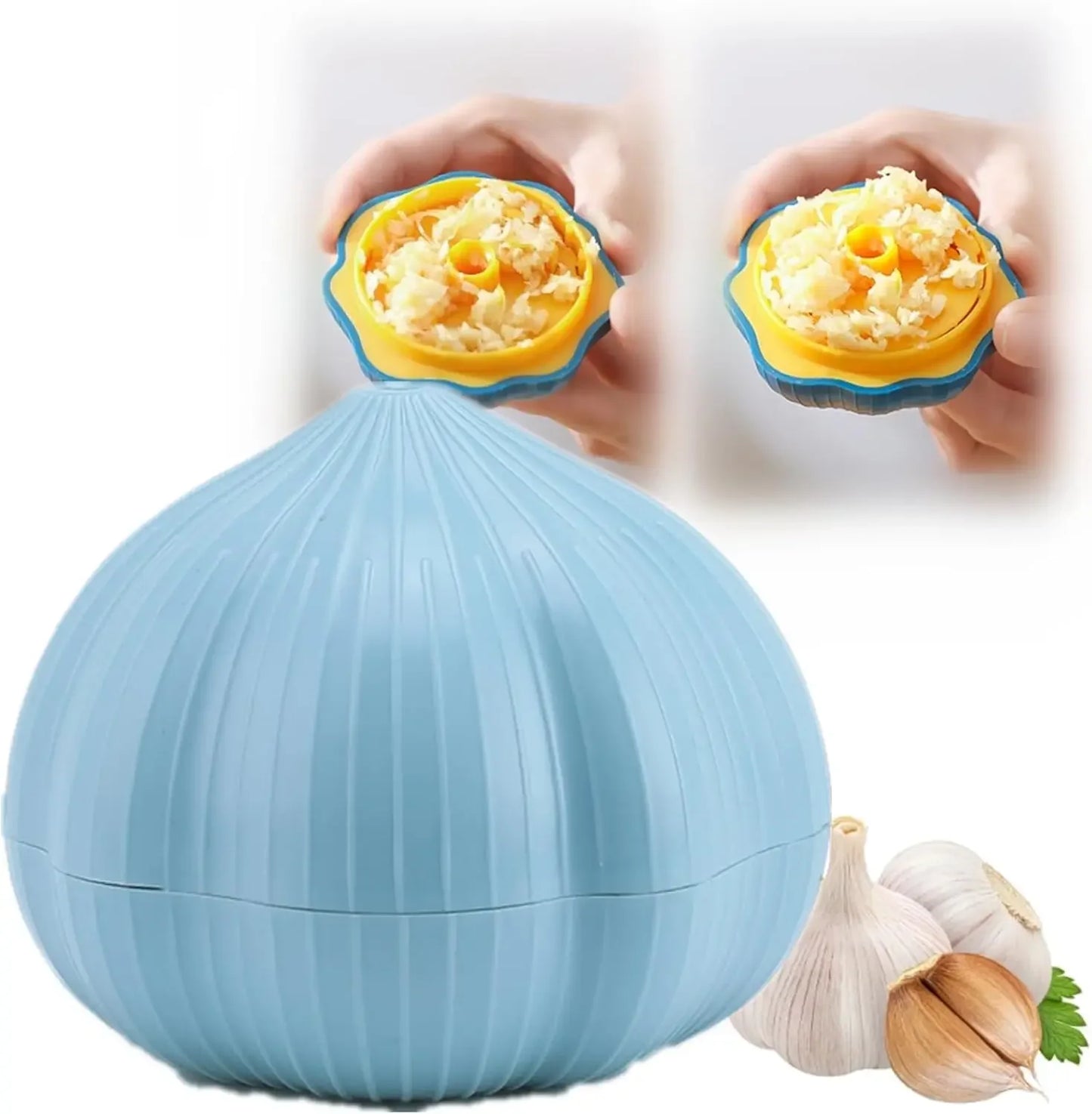Kitchen Gadgets Cute Household Garlic Shape Plastic Manual Rotary Grinding Garlic Press Mini Chopper For Chili ginger and Garlic Peaceful Pleasures Health and Wellness baby blue