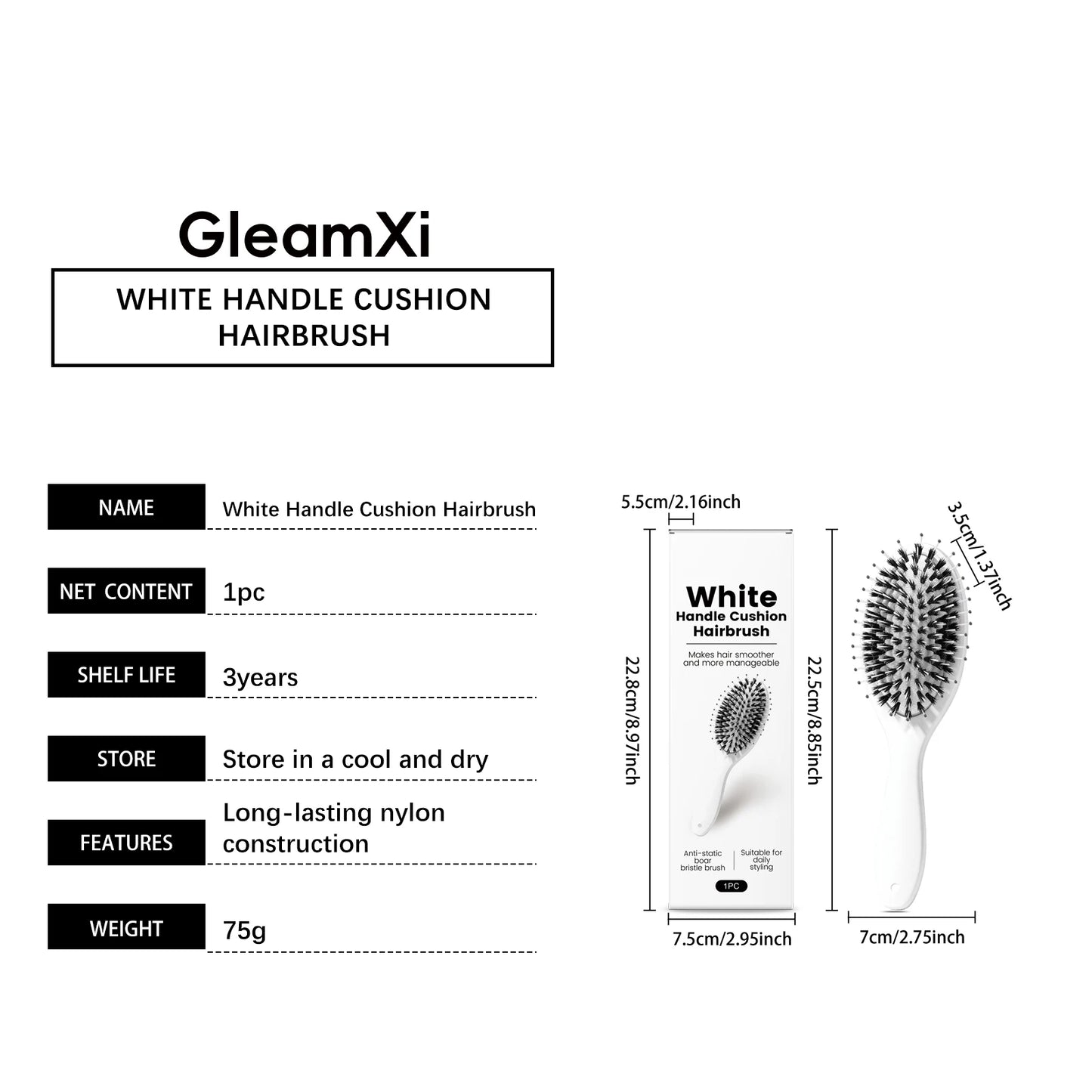 Cushion Hair Brush | Boar Bristle Anti-Frizz Detangler