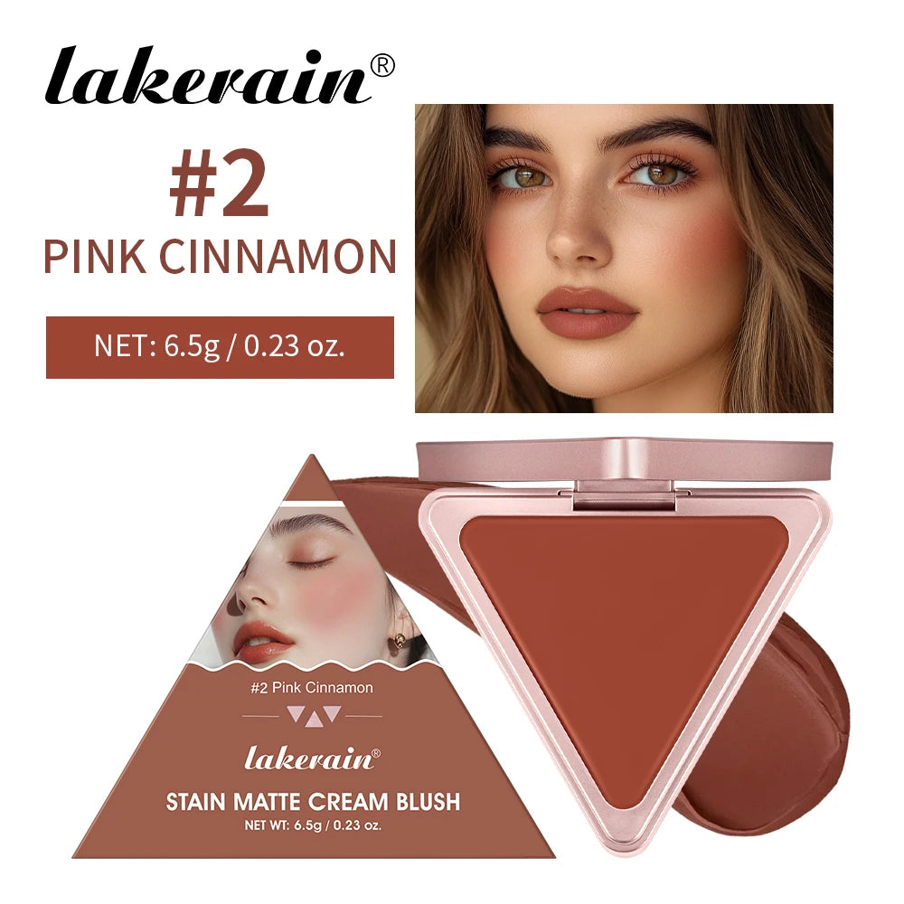 Lakerain Matte Cream Blusher Long-lasting Natural Makeup Triangle Box Design Oil-Resistant High Pigment Cream Blush Plate Peaceful Pleasures Health and Wellness Pink cinnamon