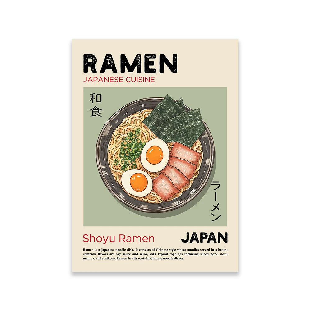 Kitchen Food Poster Pizza Ramen Sushi Spaghetti Kimchi Pancakes Croissant Dumpling Wall Art Canvas Print for Dinning Room Decor Peaceful Pleasures Health and Wellness 3 20x30cm