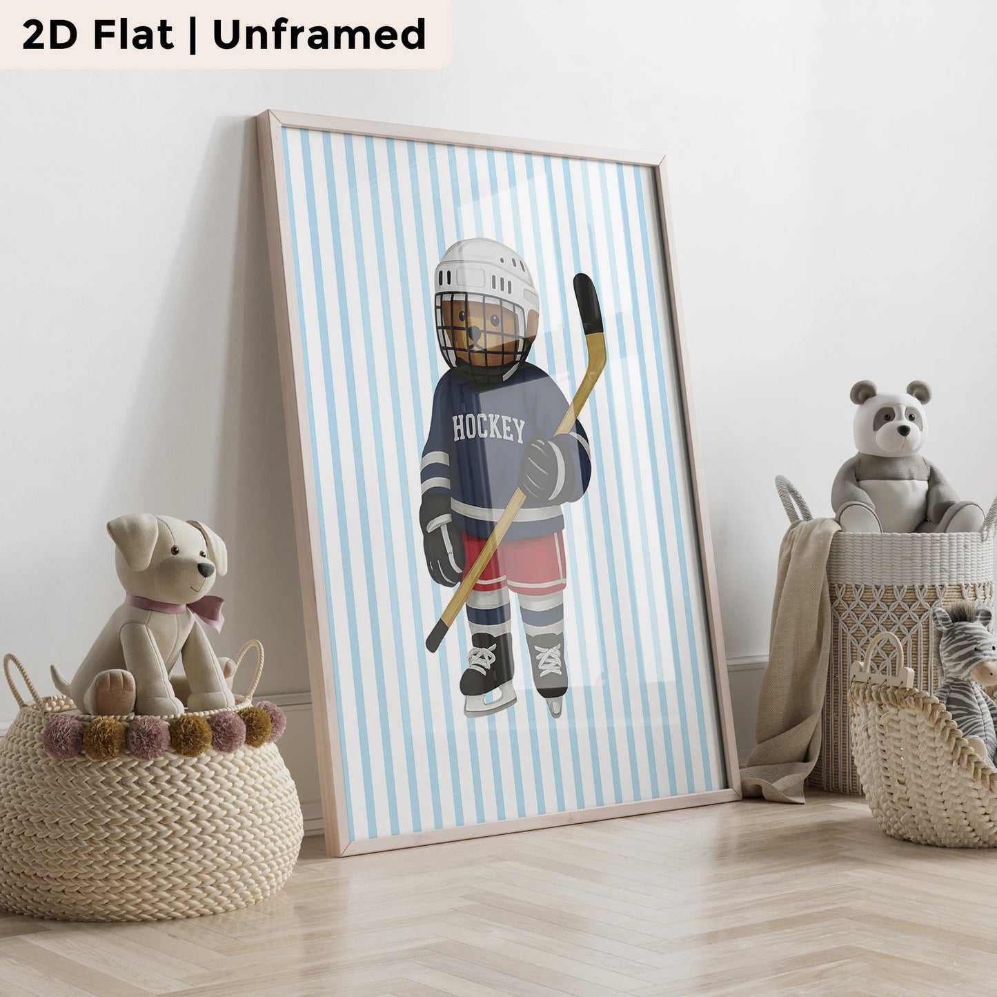 3-Piece Cartoon Blue Bear Athlete Canvas Wall Art Print Set