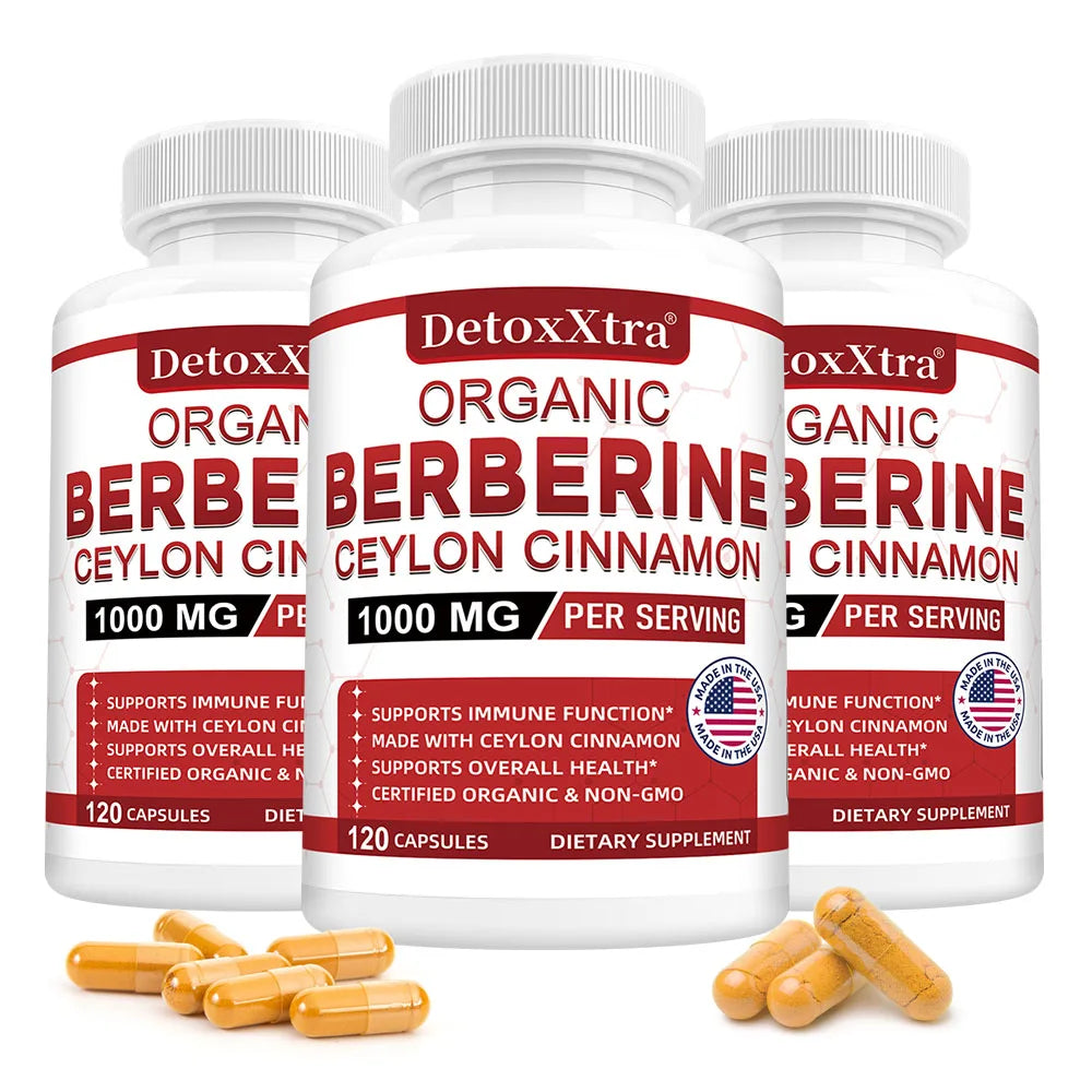Berberine with Ceylon Cinnamon - Boosts Immunity, Promotes Digestive Health, Improves Bodily Functions, Increases Energy Levels Travel Accessories Peaceful Pleasures Health and Wellness 120 count-3bottle