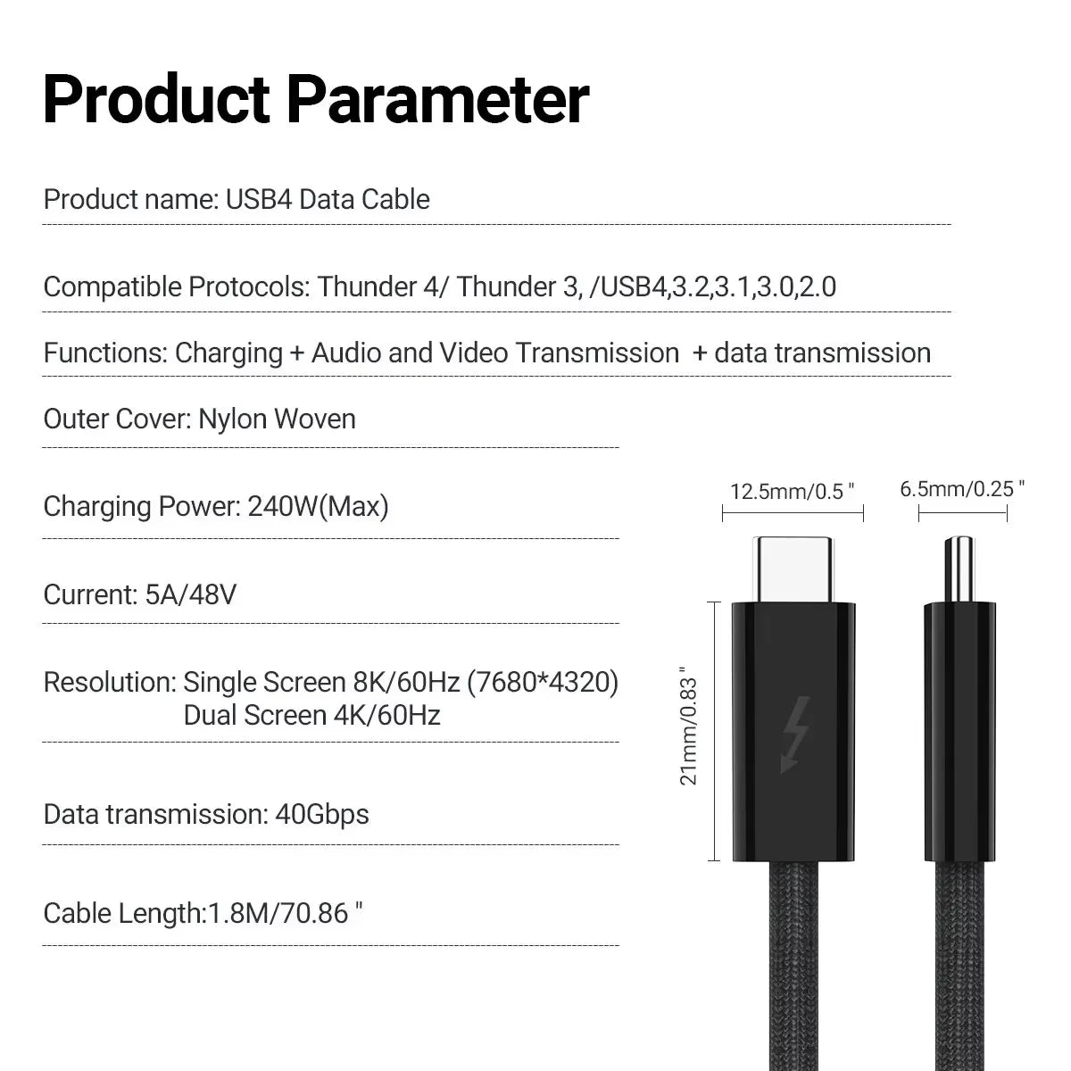 PD 240W USB-C Cable USB 4.0 | 40Gbps 8K Thunderbolt 3/4 USB-C Charging Cable Peaceful Pleasures Health and Wellness