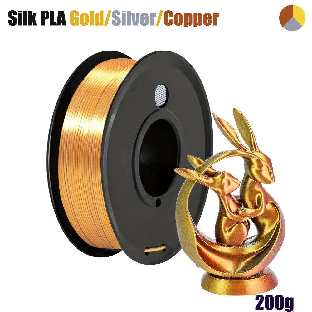 Silk Tricolor PLA+ Filament 1.75mm Gold Silver Copper – 3D Maliang