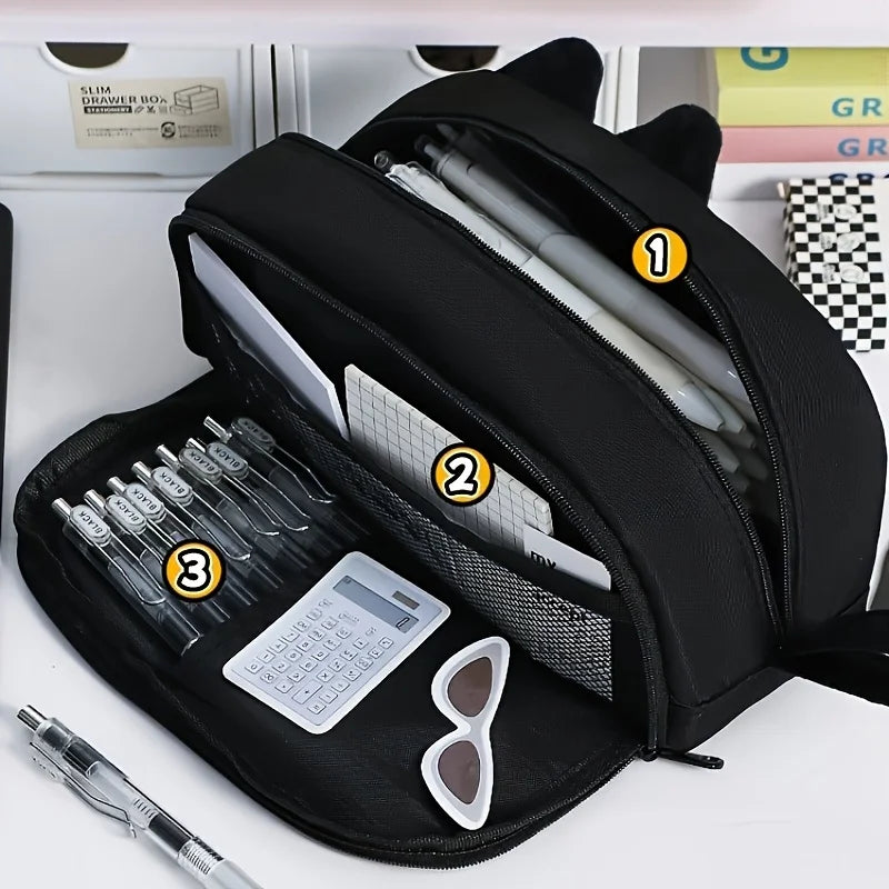 3D Black Cat Pencil Case | Large Capacity Paw Print Gift