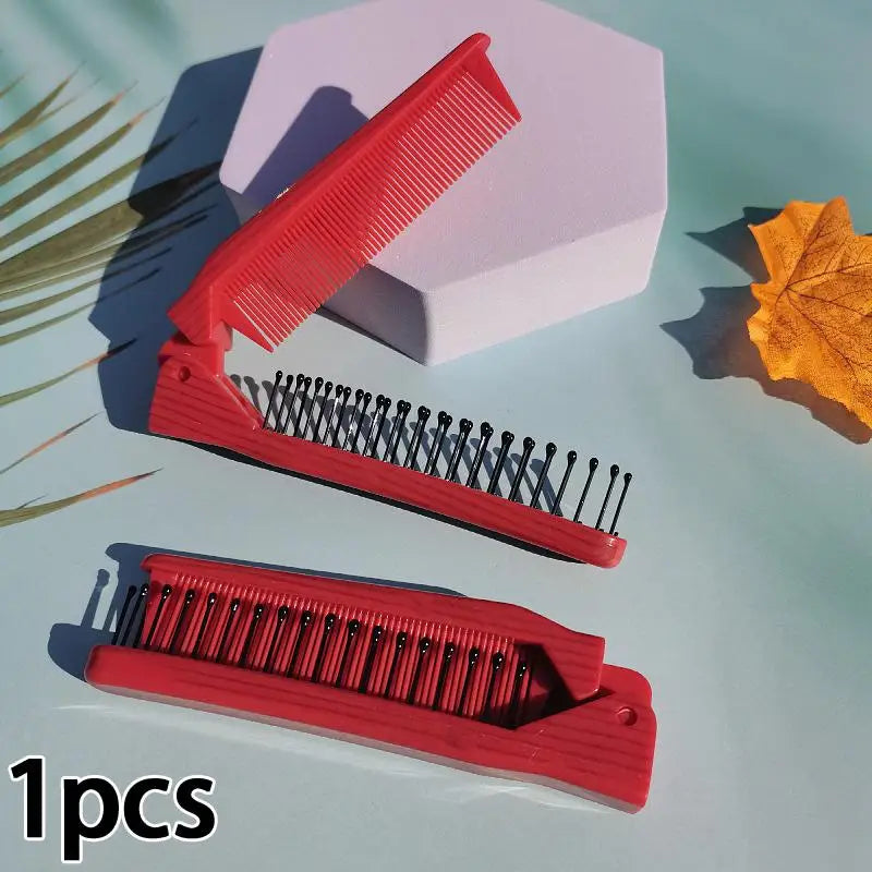 Portable Plastic Foldable Hair Comb Styling Tools Mini Folding Comb Travel Hair Massage Comb Red Peaceful Pleasures Health and Wellness Red1