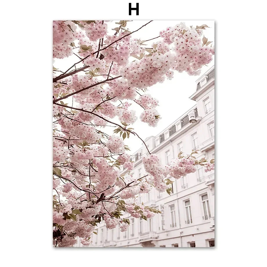 Nordic Pink Flower Canvas Wall Art Sakura Rose Tulip Floral Landscape Aesthetic Poster for Bedroom Living Room Home Decor Peaceful Pleasures Health and Wellness 8 50x70cm Unframed