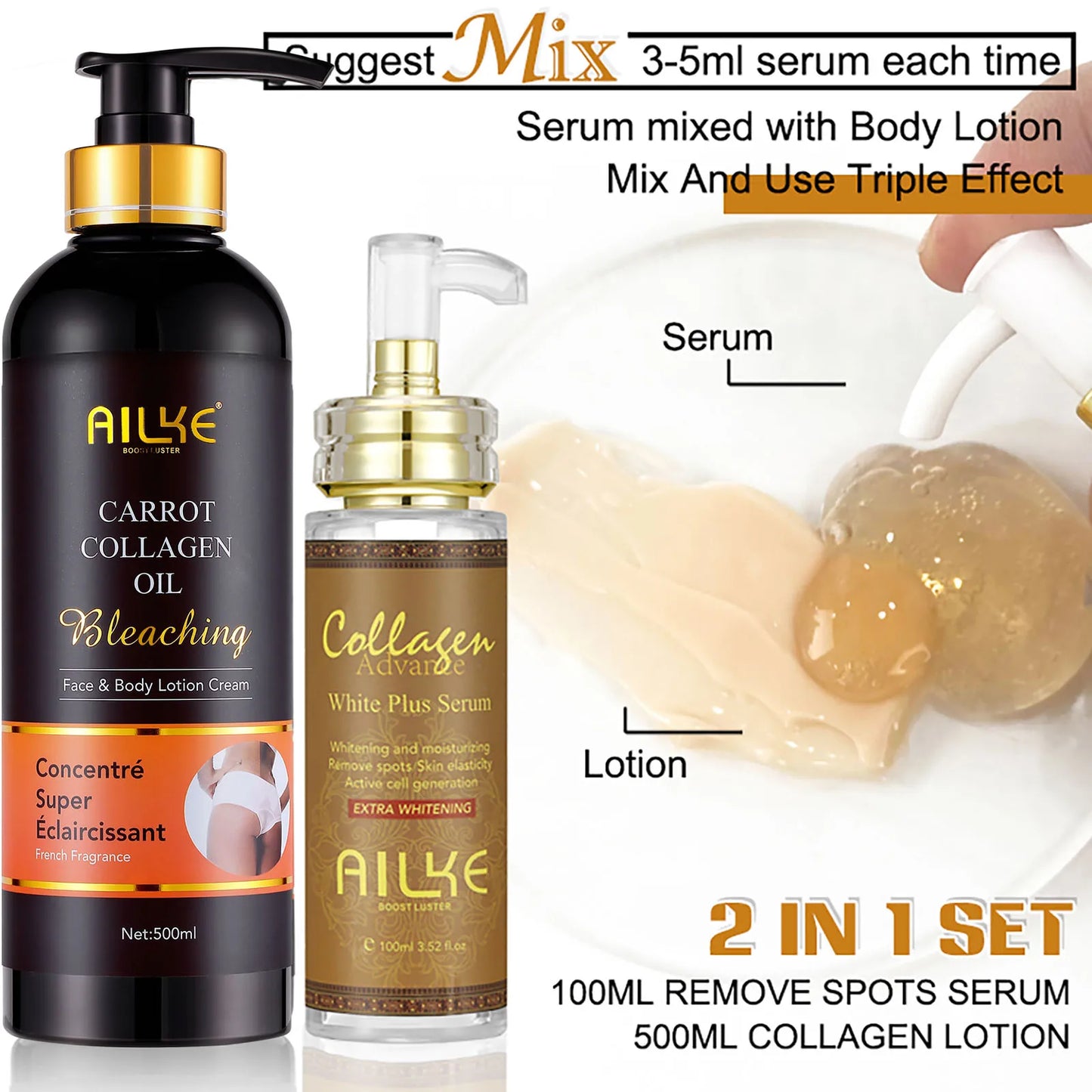 AILKE Brightening Body Lotion | Collagen & Carrot Oil 500ml