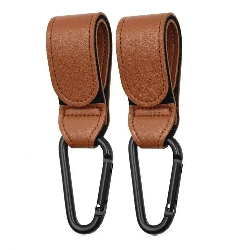 PU Leather Stroller Hooks – Adjustable Bag Hangers, 2 Pack