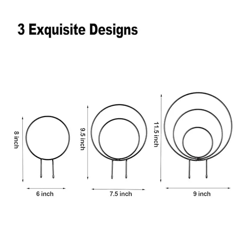 Set of 3 Round Metal Plant Trellises for Climbing Houseplants