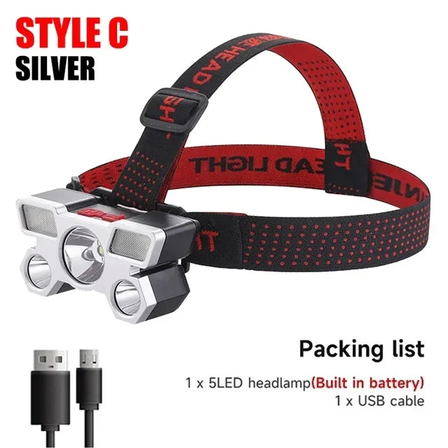 KDULIT 5 LED USB Rechargeable Headlamp | Camping & Fishing
