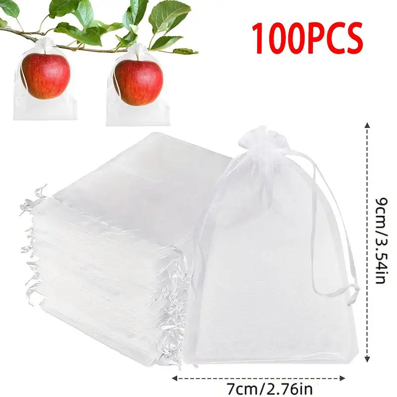 50/100Pcs/Pack White Fruit Protection Bags Organza Reusable Drawstring Pocket Garden Fruit Mesh Bag Peaceful Pleasures Health and Wellness 100pcs 7x9cm