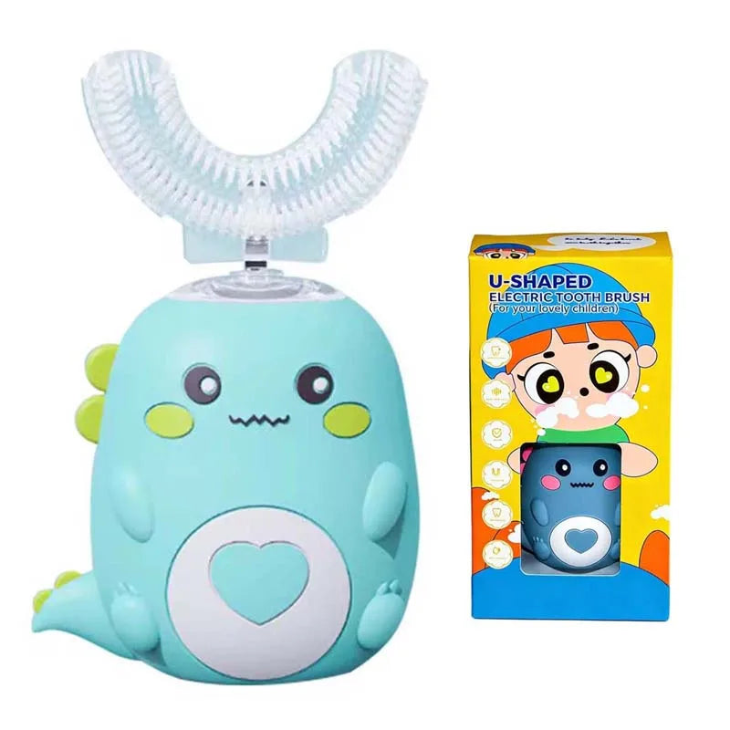Children U Shape Replacement Oral Care Cleaning Brush Rechargeable Kids Tooth Cleaner U Shape Toothbrush Peaceful Pleasures Health and Wellness green