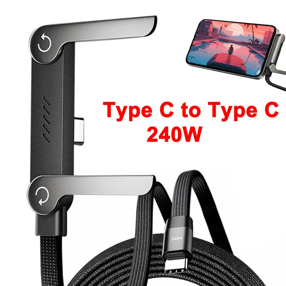 240W USB-C Fast Charging Cable with Foldable Phone Stand