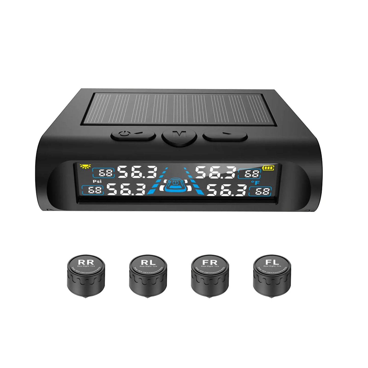 Tire Pressures Monitoring System with 4 Sensors Wireless TPMS with Solar Charge and USB for Cars SUVs Trailer & Light Trucks Peaceful Pleasures Health and Wellness External