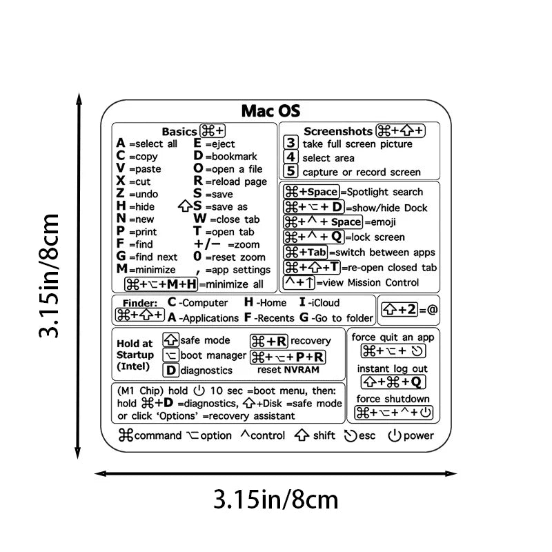 Windows Mac OS Shortcuts Laptop Office Software Waterproof Stickers