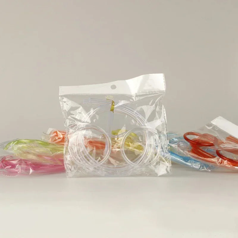 5PCS Funny Straw Glasses Soft PVC Glasses Flexible Drinking Straws Kids Party Supplies Bar Supplies Creativity Toy Kids Gift Peaceful Pleasures Health and Wellness Transparent