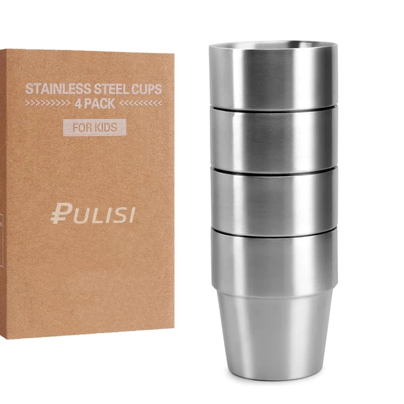 304 Stainless Steel Double Wall Stackable Camping Mugs Set of 4