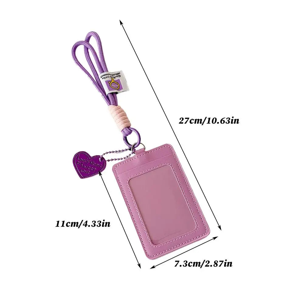 Double Slot Card Holder Keychain with Heart Charm | PU Leather